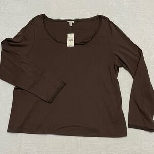 JJill Shale Women Brown Long Sleeve Scoop Neck T Shirt Top XL Raw Edge See Photo